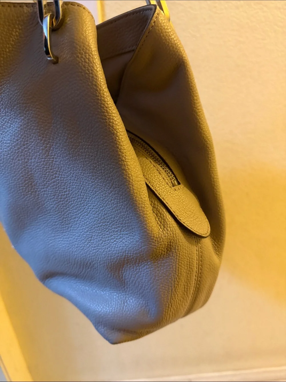 Michael Kors Pebbled Leather Shoulder Hobo in Taupe Gray